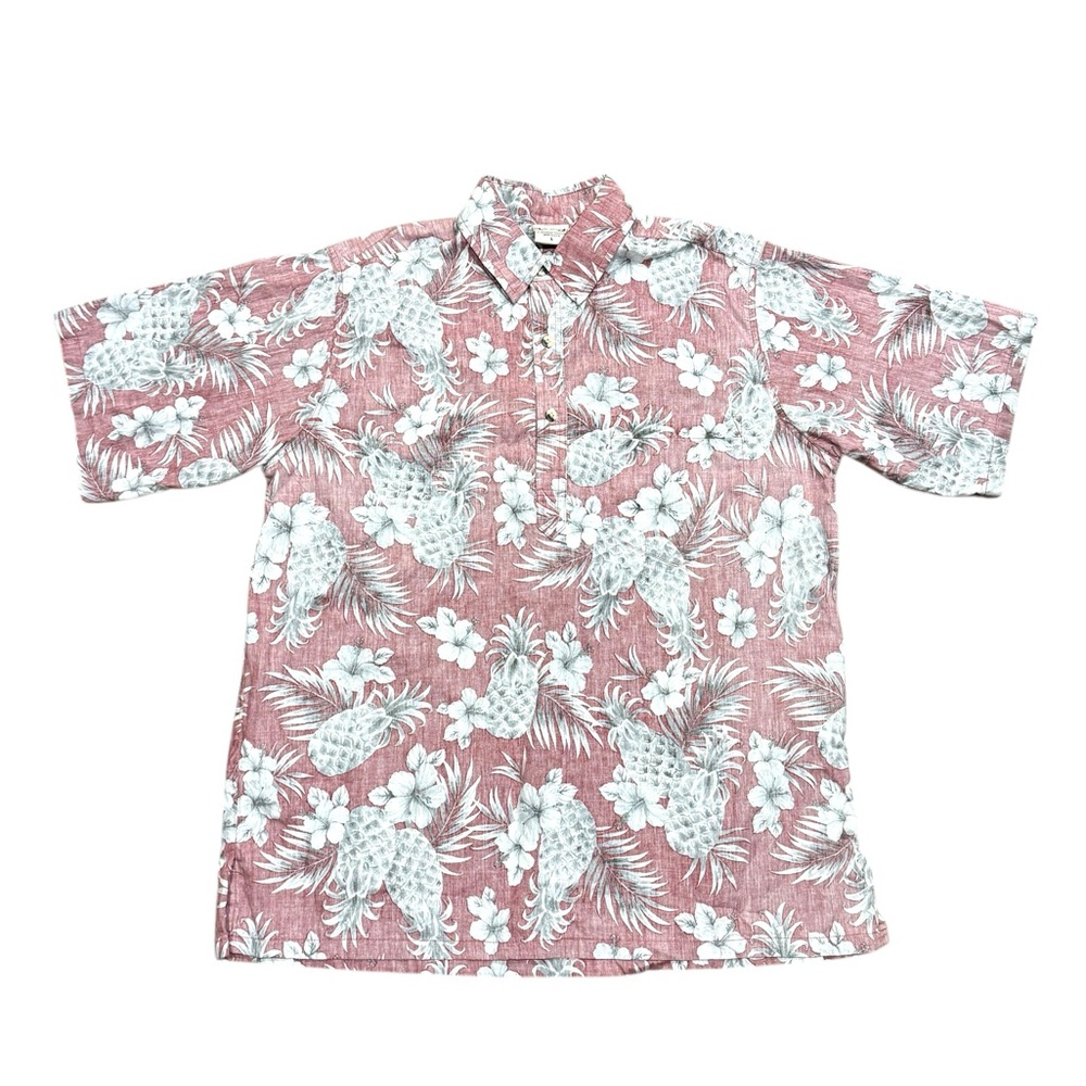 Go Barefoot Pineapple Print Red Hawaiian Shirt Men’s Sz L